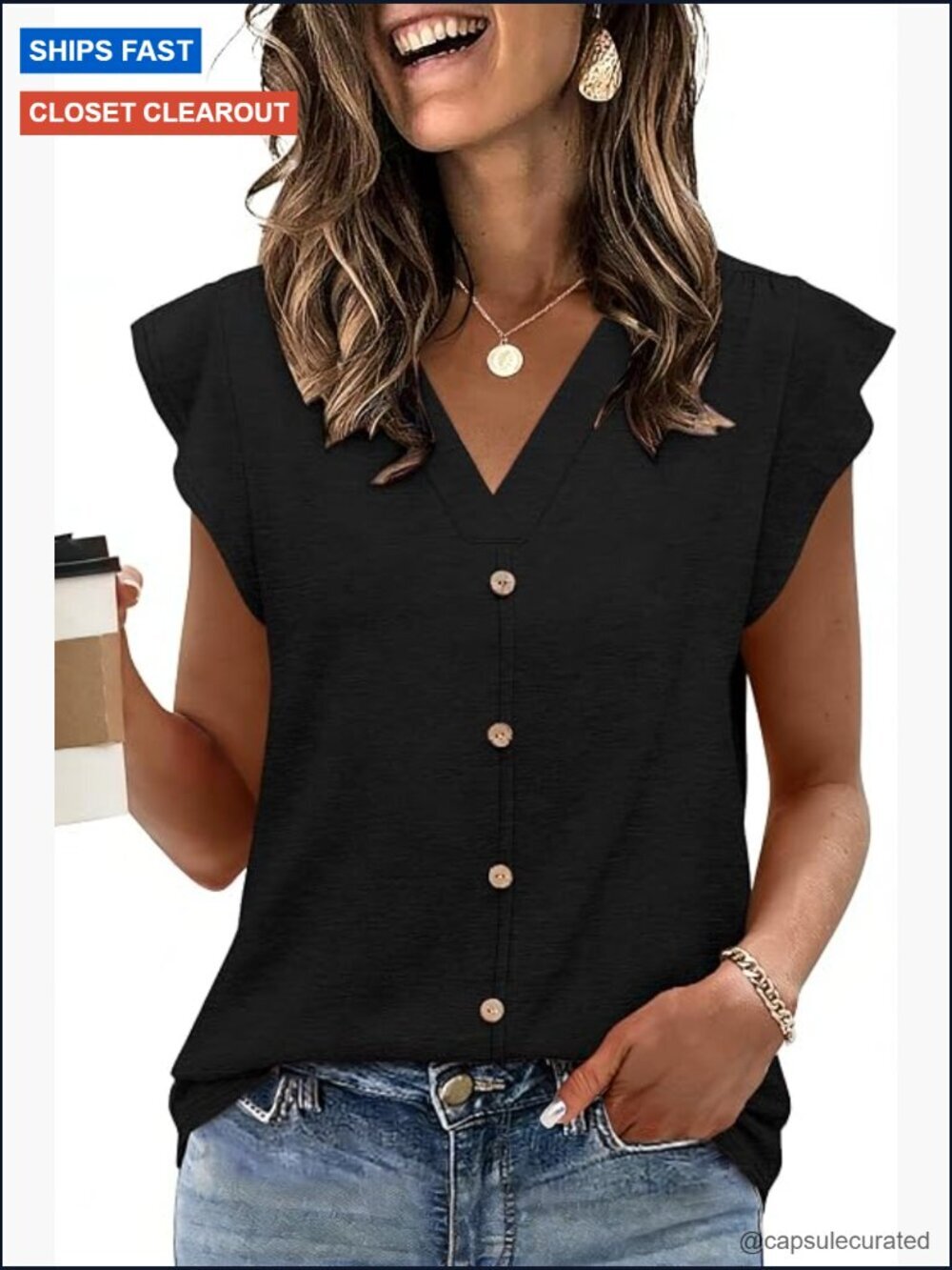 Ruffle Sleeve Tunic Top Loose Fit Blouse Business Casual Tank